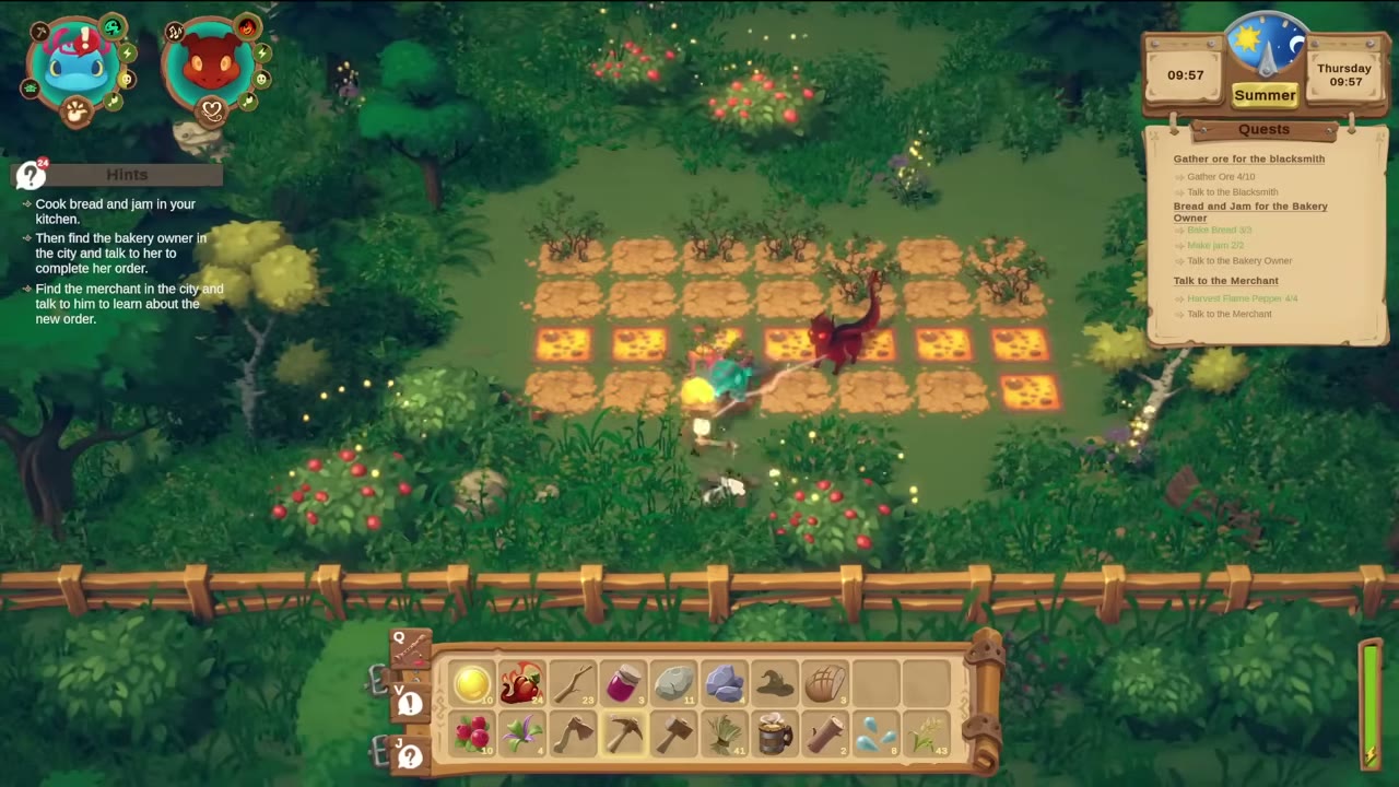 Demo-Hof mit Water Dragon und Feuerdrache — Startsysteme, nicht das Vollspiel