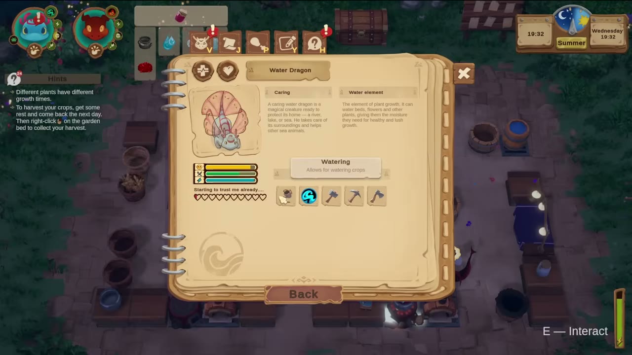 Demo-Journalkarte mit dem Titel Water Dragon, erster namentlich genannter Gefährte